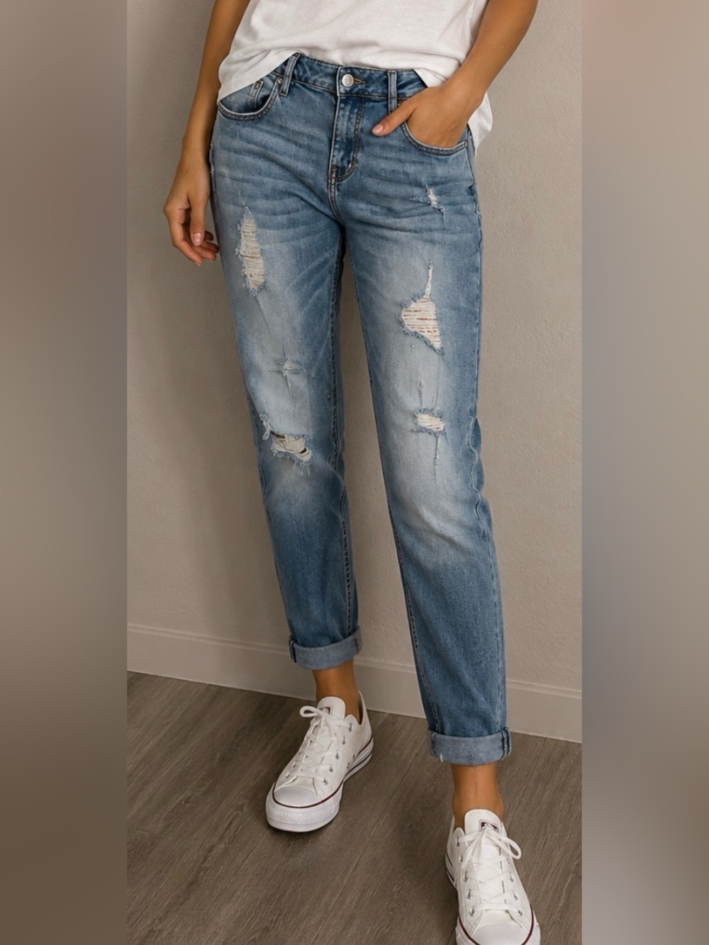 Vigoss Jeans Women Jagger Ankle Distressed Rollup Skinny Vintage Blue Stretchy